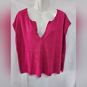 FP Beach Free People Pink Knit Oversized Sweater Top Small Slouchy V-Neck